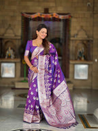 Purple Soft Banarasi Silk Saree with Meenakari Zari Work & Rich Pallu Design