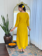 Elegant Yellow Embroidered Rayon Kurti Set with Dupatta – Sizes S to 2XL
