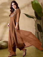 Women’s Brown Pure Vichitra Silk Kurta Set with Sequin Embroidery Work