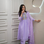 Women’s Lavender Festive Pure Georgette Suit with Detailed Embroidery Work