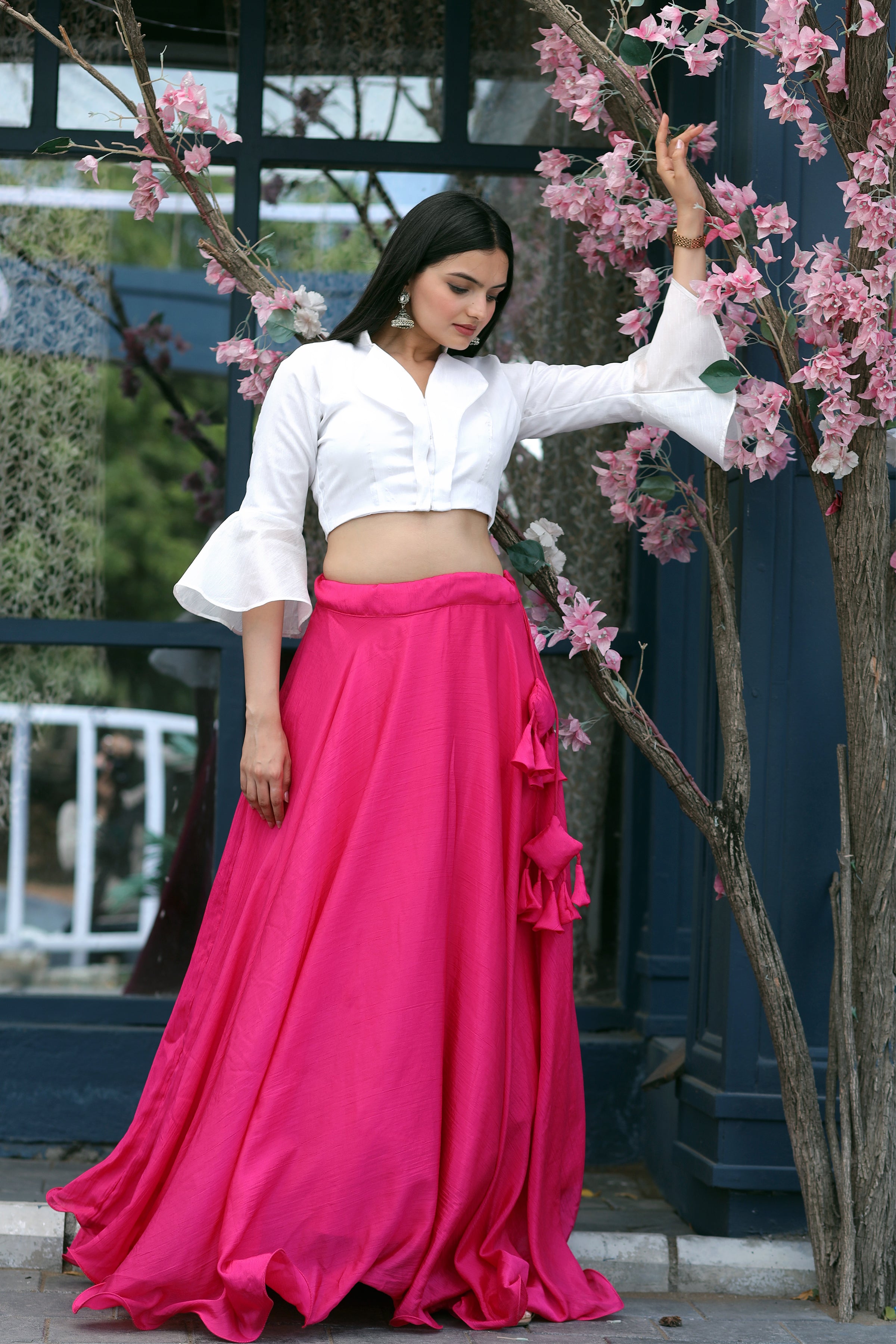 Heavy Chinnon Pink Lehenga with Designer Phantom Silk Blouse | Full-Stitched | 8.5 Mtr Flair