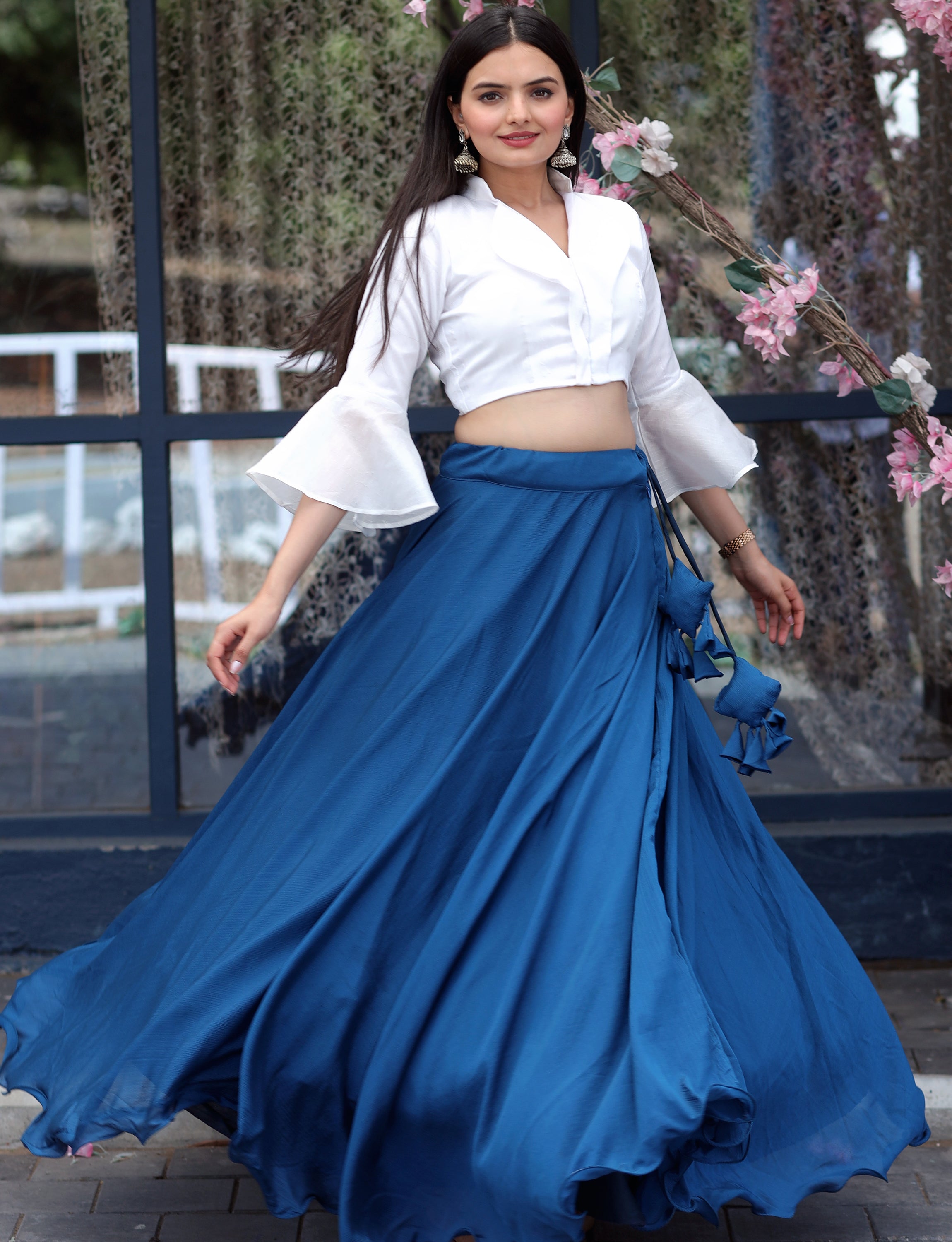 Heavy Chinnon Blue Lehenga with Designer Phantom Silk Blouse | Full-Stitched | 8.5 Mtr Flair