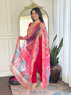 Women’s Rani Pink Festive Pure Viscose Chanderi Silk Set with Glamorous Sequin Embroidery