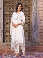 Women’s White Viscose Chanderi Kurta Set with Sequin Embroidered Work