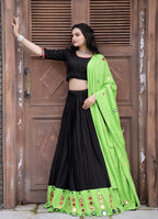Black Reyon Mirror Work Lehenga Choli Set | Full-Stitched Lehenga & Blouse with Dupatta