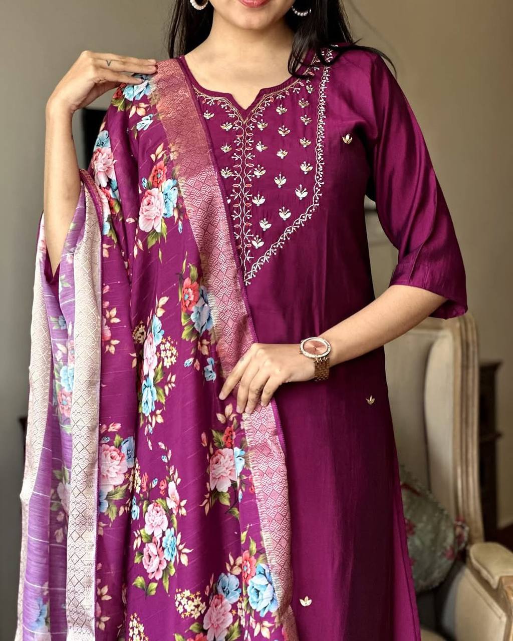 Women’s Purple Rayon Kurta Set with Elegant Lagdi Jacquard Dupatta