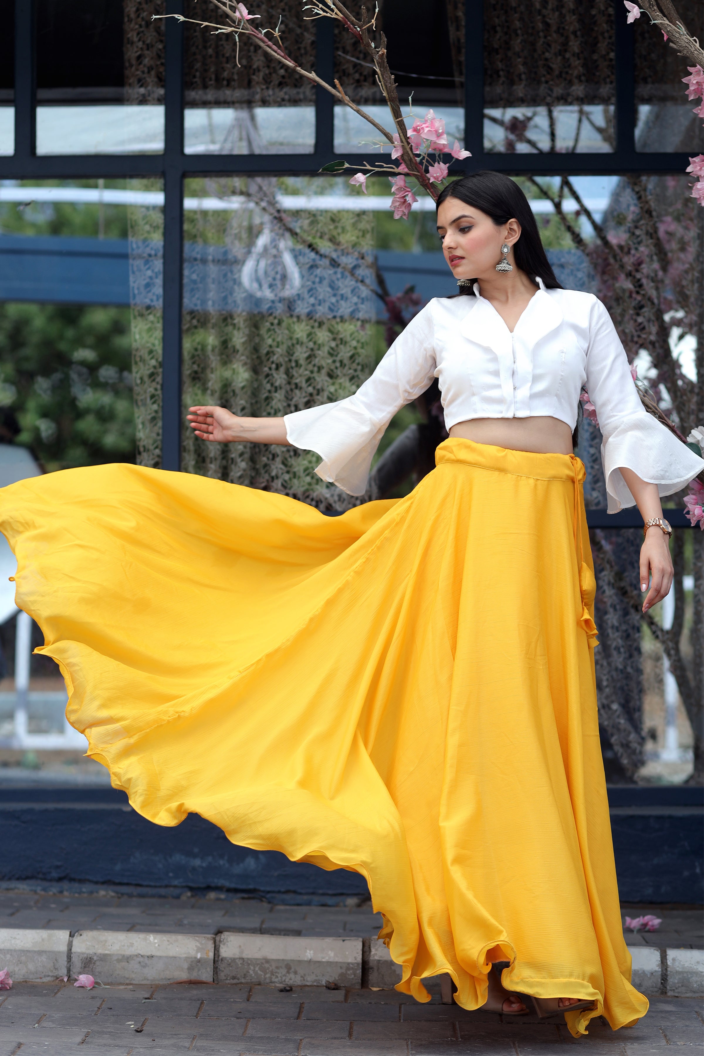 Heavy Chinnon Yellow  Lehenga with Designer Phantom Silk Blouse | Full-Stitched | 8.5 Mtr Flair