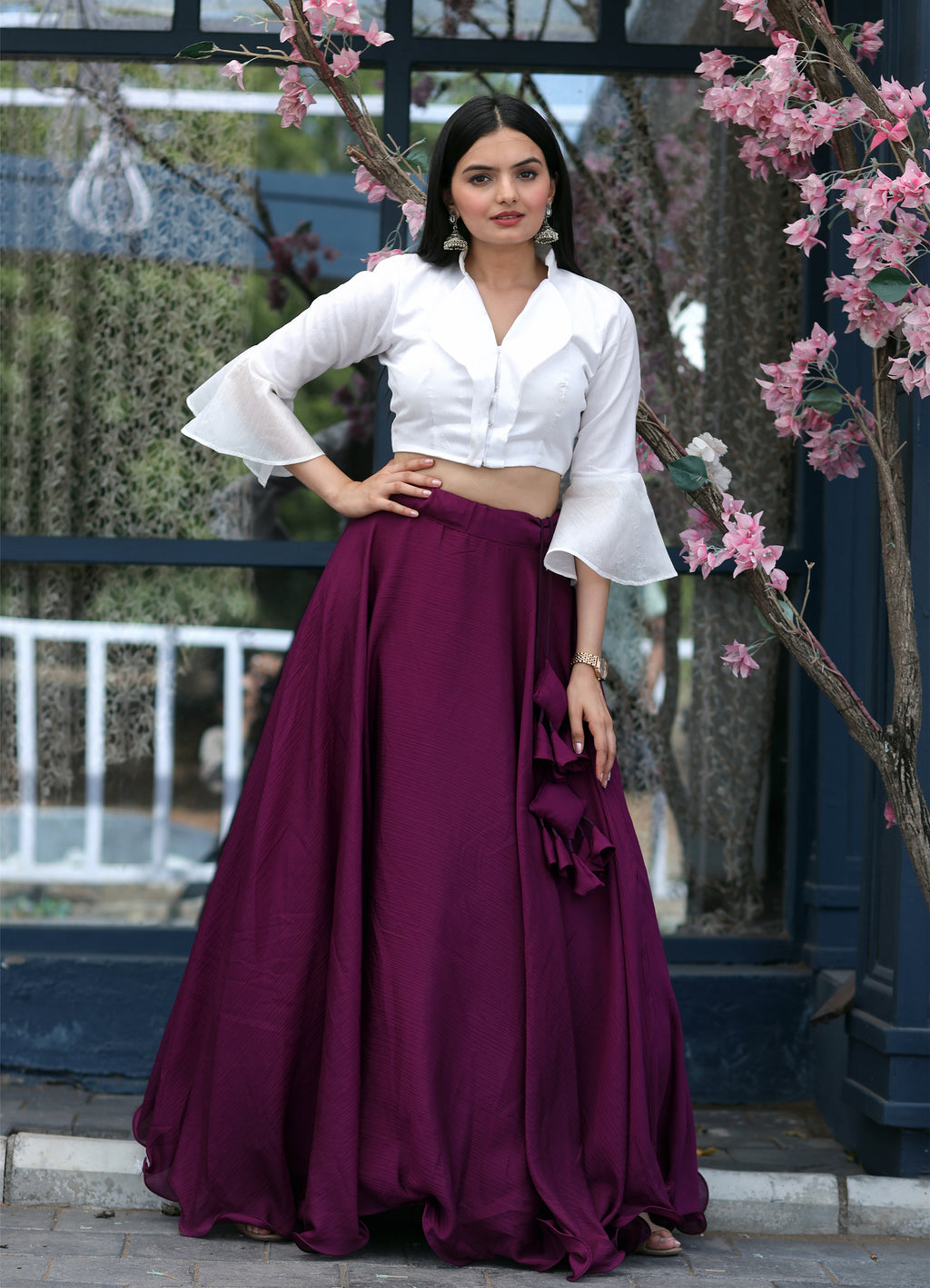 Heavy Chinnon Wine Lehenga with Designer Phantom Silk Blouse | Full-Stitched | 8.5 Mtr Flair