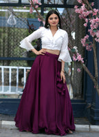 Heavy Chinnon Wine Lehenga with Designer Phantom Silk Blouse | Full-Stitched | 8.5 Mtr Flair