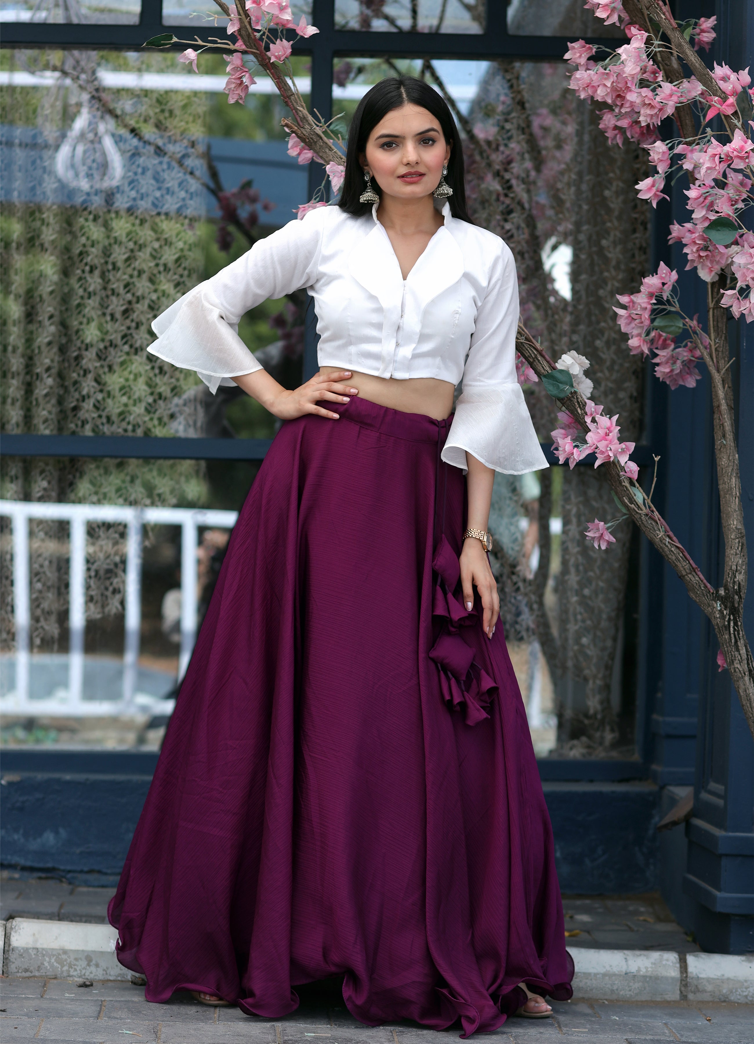 Heavy Chinnon Wine Lehenga with Designer Phantom Silk Blouse | Full-Stitched | 8.5 Mtr Flair