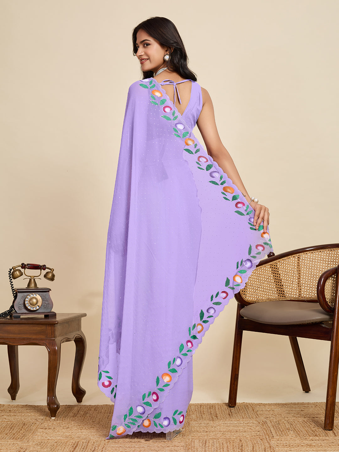 Lavender Georgette Soft Silk Saree with Floral Brush Print & Intricate Border – Elegant Pastel Saree for Festive & Daily Wear (Copy)