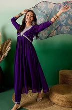 Women’s Purple Blooming Georgette Kurta Set with Sequin Embroidery Work