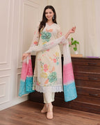 Women’s Beige Ethnic Nylon Tabby Set Adorned with Sequin Embroidery