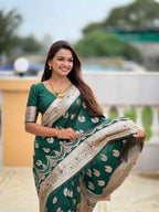 Green Soft Banarasi Silk Saree with Meenakari Zari Work & Rich Pallu Design