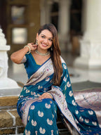 Blue Soft Banarasi Silk Saree with Meenakari Zari Work & Rich Pallu Design