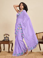Lavender Georgette Soft Silk Saree with Floral Brush Print & Intricate Border – Elegant Pastel Saree for Festive & Daily Wear (Copy)
