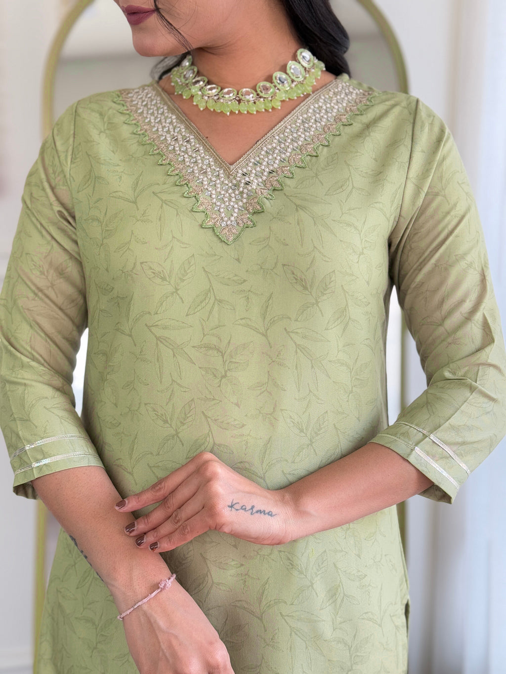 Pista Green Embroidered Rayon Kurti Set with Chanderi Dupatta – Sizes S to 2XL