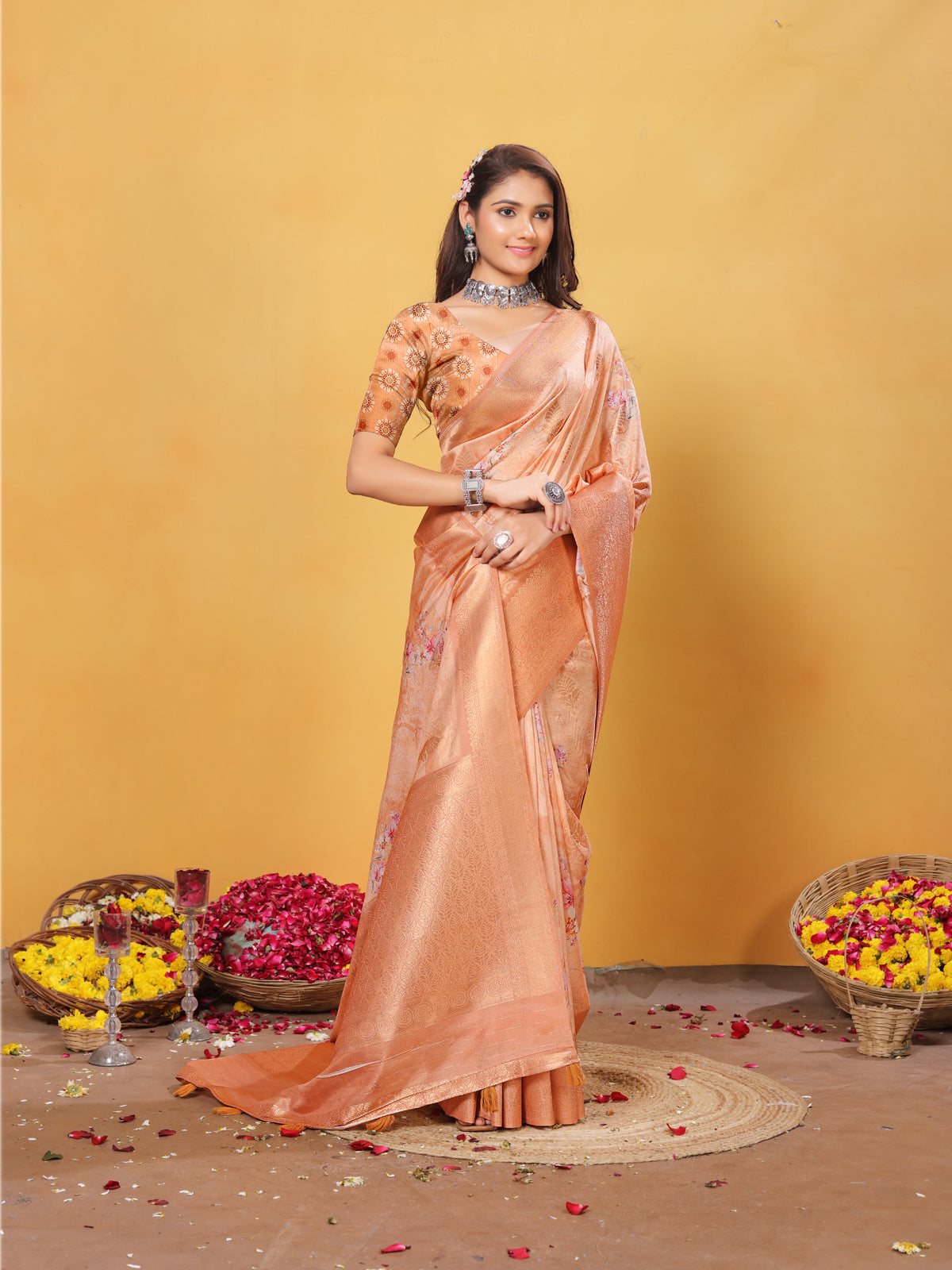 Silk Saree for Women – Elegant Peach Traditional Ethnic Wear