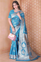 Sky Blue Silk Saree for Women – Elegant Traditional Ethnic Wear