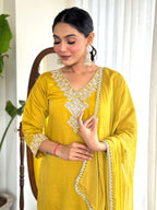 Women’s Yellow Pure Viscose Chanderi Silk Kurta Set with Sequin & Coding Embroidery