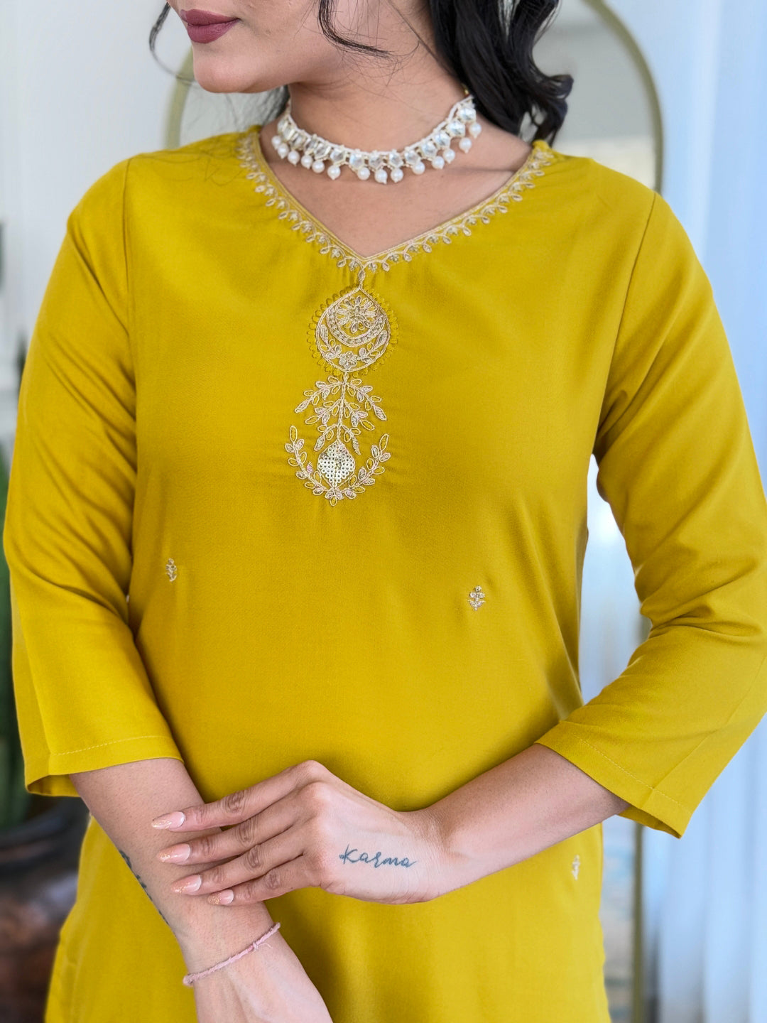 Elegant Yellow Embroidered Rayon Kurti Set with Dupatta – Sizes S to 2XL