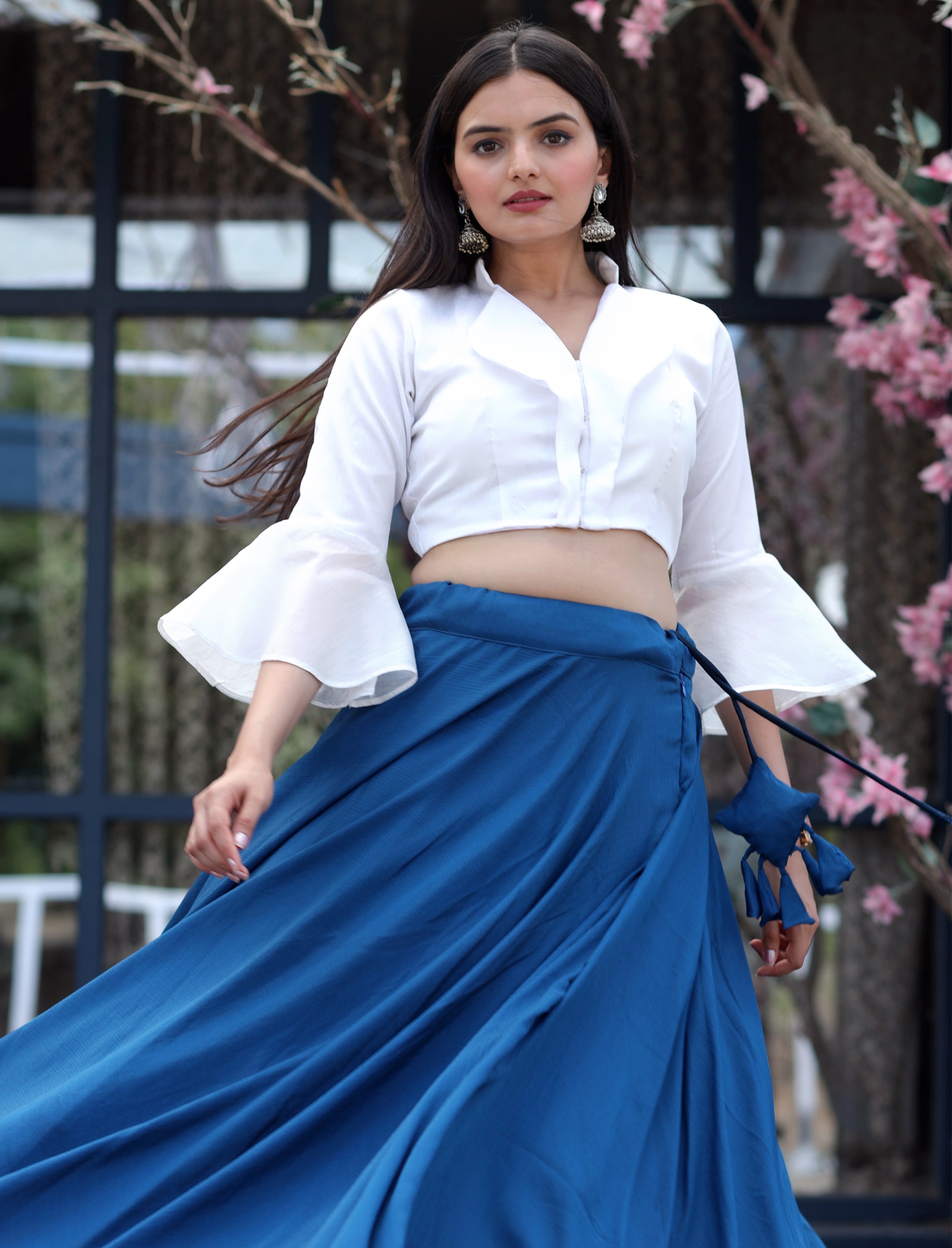 Heavy Chinnon Blue Lehenga with Designer Phantom Silk Blouse | Full-Stitched | 8.5 Mtr Flair