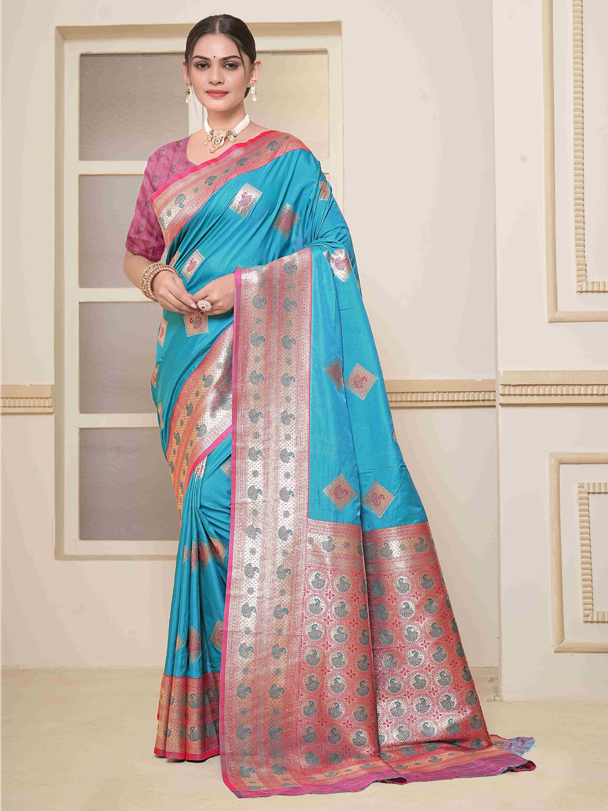 Teal Art Silk Saree for Women – Elegant Ethnic Wear