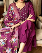 Women’s Purple Rayon Kurta Set with Elegant Lagdi Jacquard Dupatta