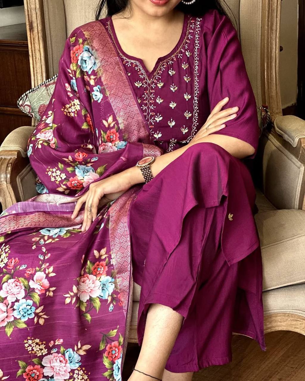 Women’s Purple Rayon Kurta Set with Elegant Lagdi Jacquard Dupatta