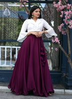 Heavy Chinnon Wine Lehenga with Designer Phantom Silk Blouse | Full-Stitched | 8.5 Mtr Flair