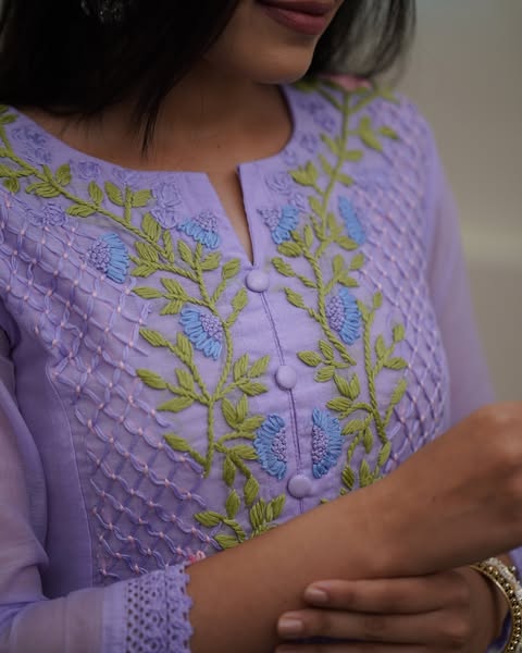 Women’s Lavender Festive Pure Georgette Suit with Detailed Embroidery Work