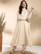 Women's Cream Silk Embroidered Kurta Set with Graceful Dupatta
