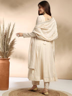 Women's Cream Silk Embroidered Kurta Set with Graceful Dupatta