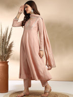 Women's Pink Silk Embroidered Kurta Set with Graceful Dupatta