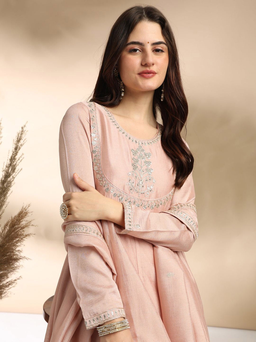 Women's Pink Silk Embroidered Kurta Set with Graceful Dupatta