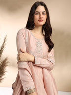 Women's Pink Silk Embroidered Kurta Set with Graceful Dupatta