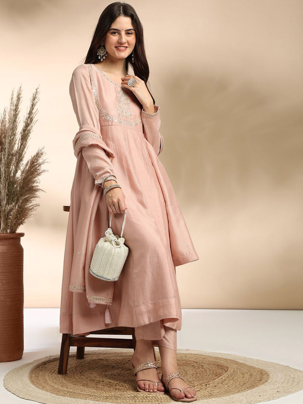 Women's Pink Silk Embroidered Kurta Set with Graceful Dupatta