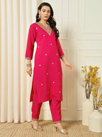Women’s Pink Chanderi Embroidered Kurta Set with Jacquard Sequin Work Dupatta
