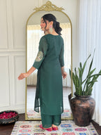 Women’s Rama Mustard Vichitra Silk Stitched Kurta Set with Embroidered Chanderi Dupatta