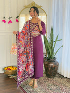 Women’s Purple Pure Viscose Chanderi Kurta Set with Sequin & Coding Embroidery