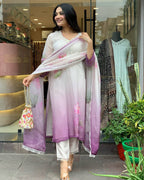 Women’s Lavender Pure Organza Tabby Suit with Sequin & Coding Embroidery Work