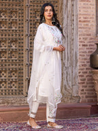 Women’s White Viscose Chanderi Kurta Set with Sequin Embroidered Work
