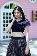 Designer Faux Blooming Black Lehenga Choli with Sequins Work – Full Stitched | Frill Blouse | Size 40-44
