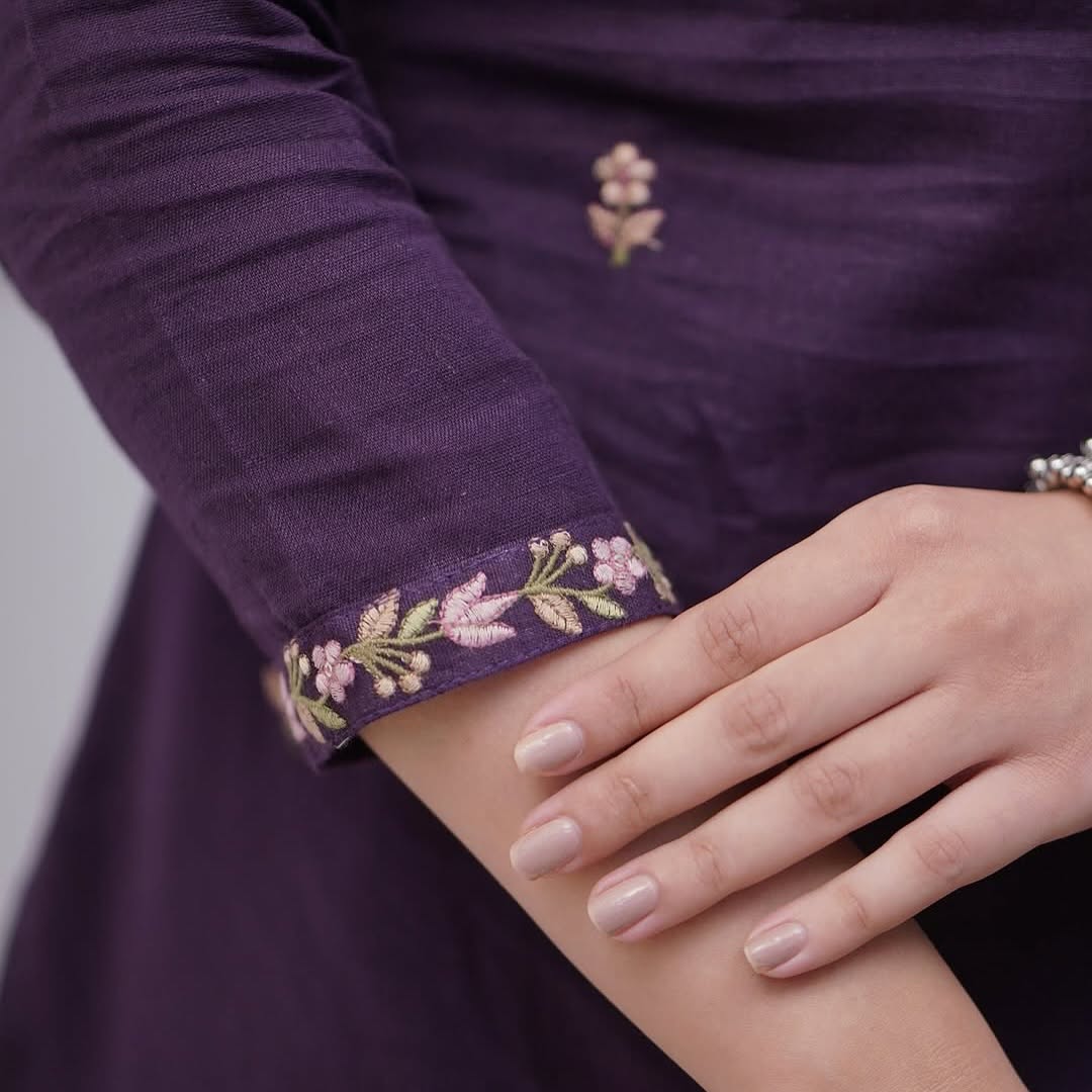Women’s Purple Designer Rayon Slub Kurta Set Adorned with Sequin Embroidery