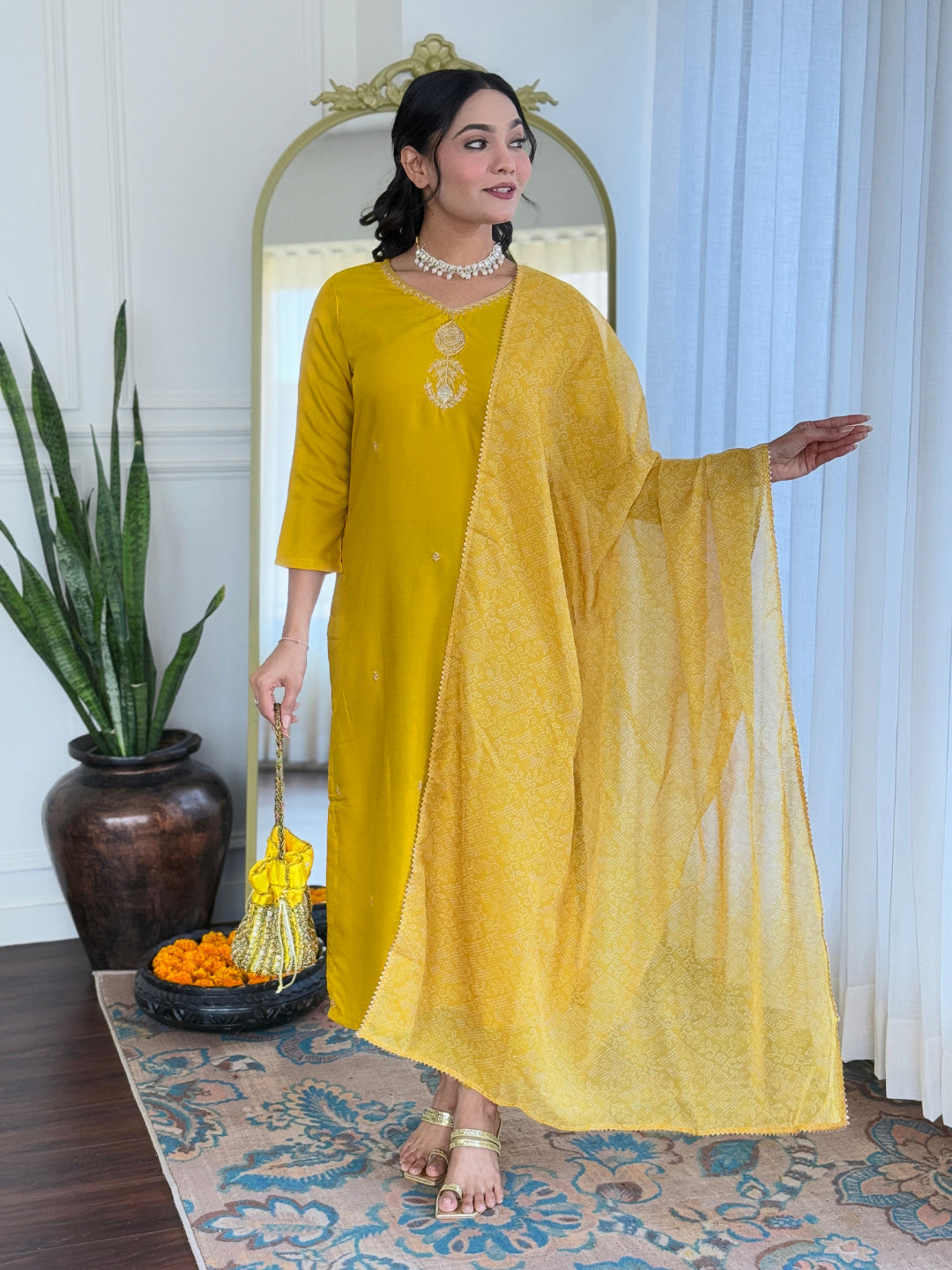 Elegant Yellow Embroidered Rayon Kurti Set with Dupatta – Sizes S to 2XL