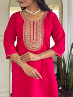 Women’s Rani Pink Festive Pure Viscose Chanderi Silk Set with Glamorous Sequin Embroidery