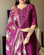 Women’s Purple Rayon Kurta Set with Elegant Lagdi Jacquard Dupatta