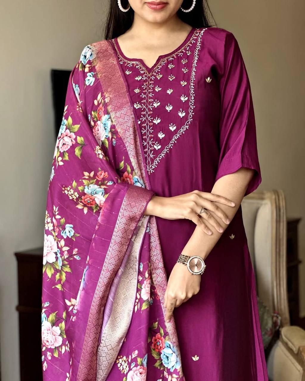 Women’s Purple Rayon Kurta Set with Elegant Lagdi Jacquard Dupatta