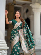 Green Soft Banarasi Silk Saree with Meenakari Zari Work & Rich Pallu Design