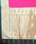 Rani Pink Soft Silk Saree with All-Over Zari Motifs, Contrast Rich Pallu & Brocade Blouse
